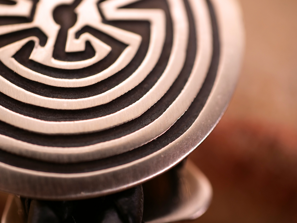 Thumbnail: bolo tie artisan crafted bolo tie maze design jewelry silver native jewelry spiritual symbol bolo tie sacred