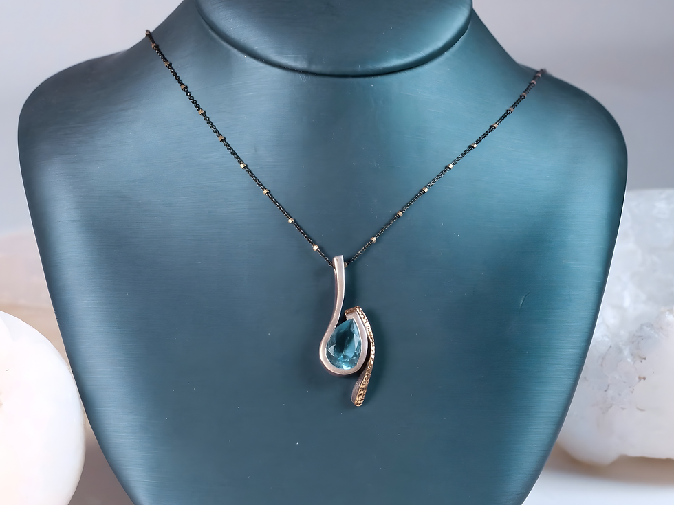 bora jewelry, bora pendant, bora necklace, blue topaz pendant, blue topaz necklace, pear blue topaz,