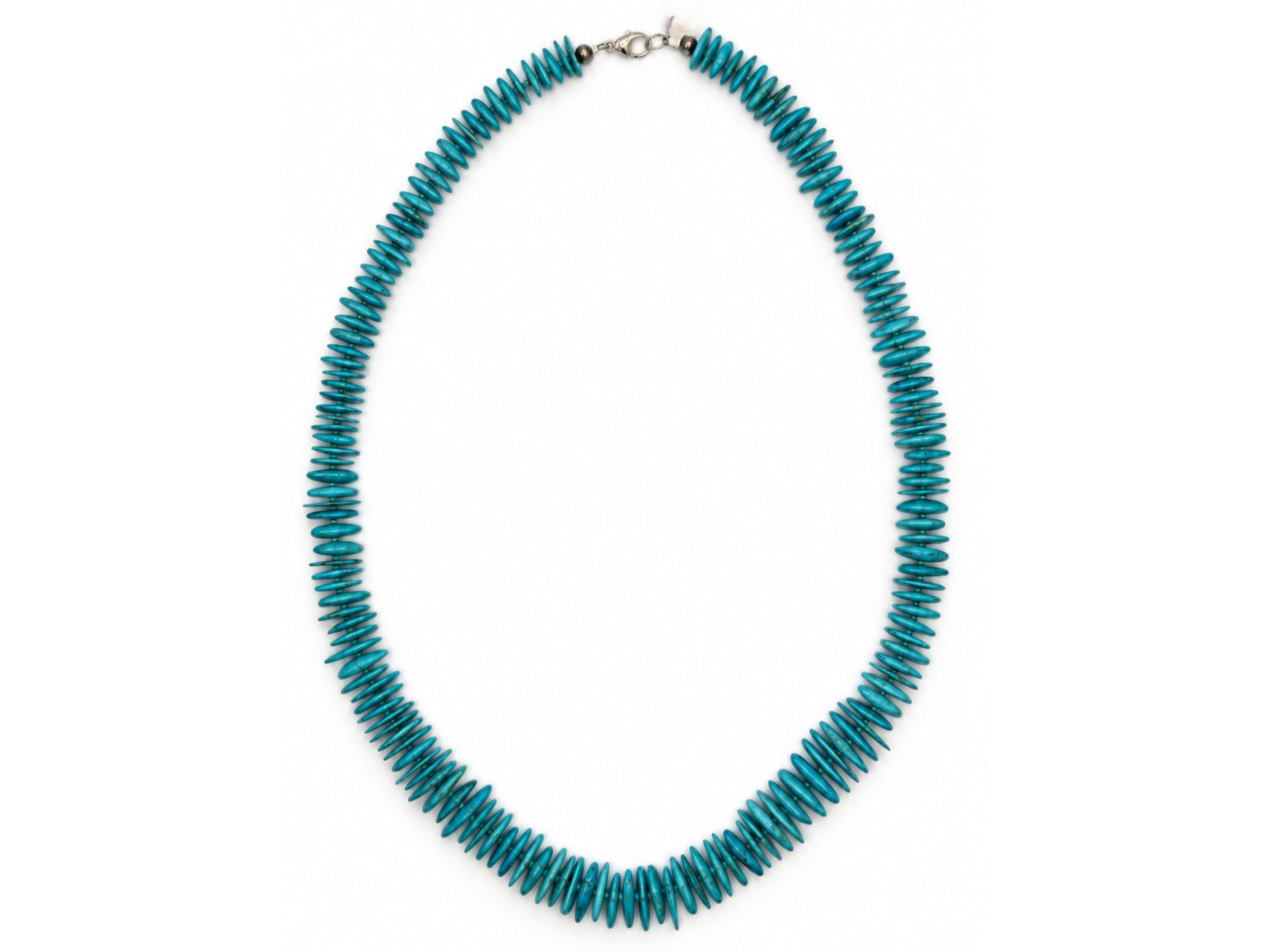 long turquoise necklace, turquoise disc bead necklace, turquoise heishi necklace, single strand turquoise necklace, long