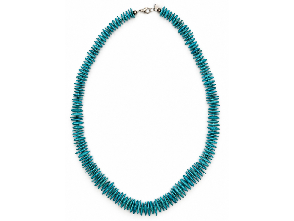 Thumbnail: long turquoise necklace, turquoise disc bead necklace, turquoise heishi necklace, single strand turquoise necklace, long