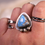 Thumbnail: raindrop beads, oxidized sterling ring, sterling silver turquoise ring, polished cabochon, sky blue turquoise,