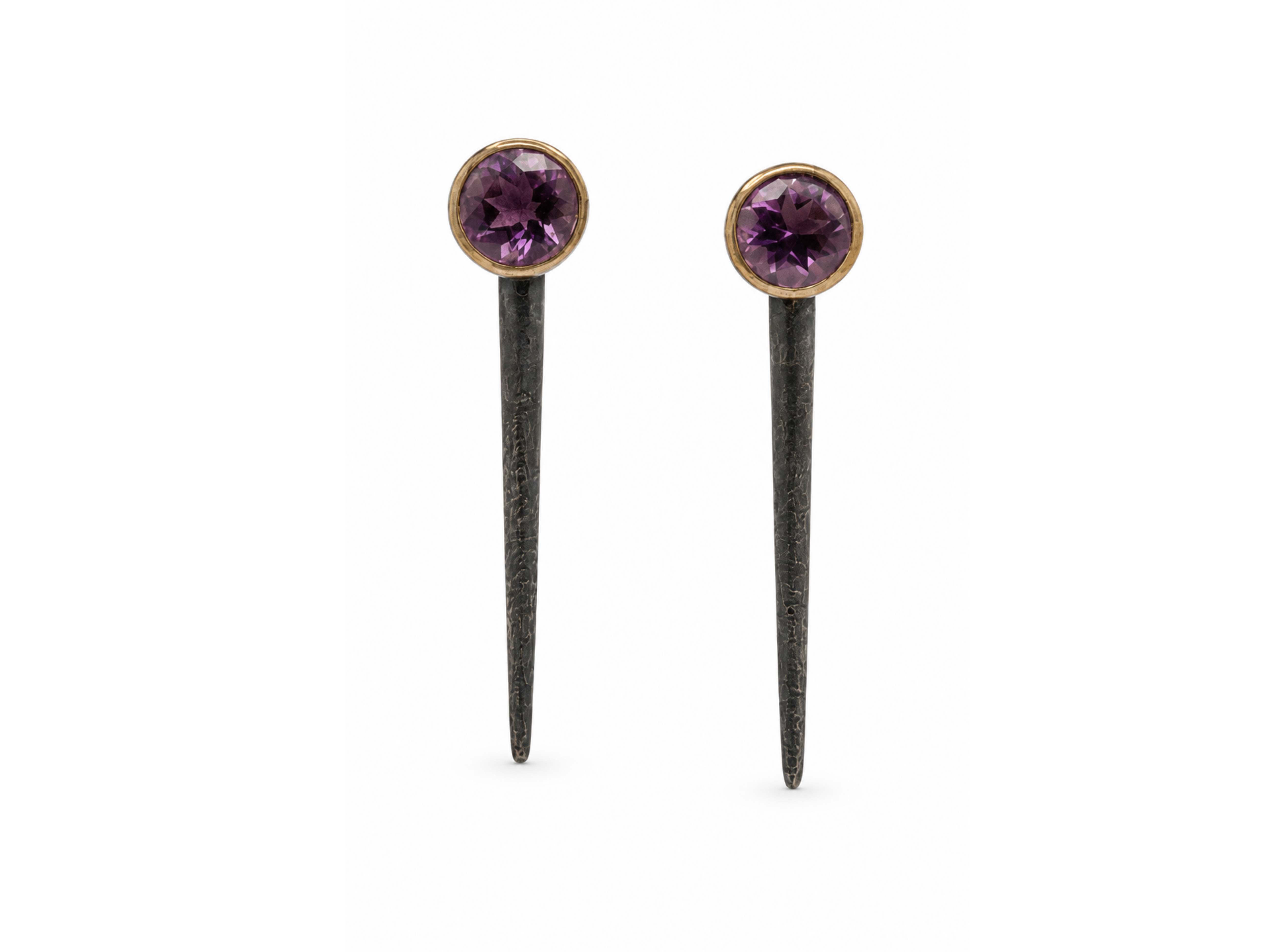 BORA amethyst earrings, amethyst bar earrings, long amethyst earrings, purple gemstone earrings, round amethyst earrings, fac