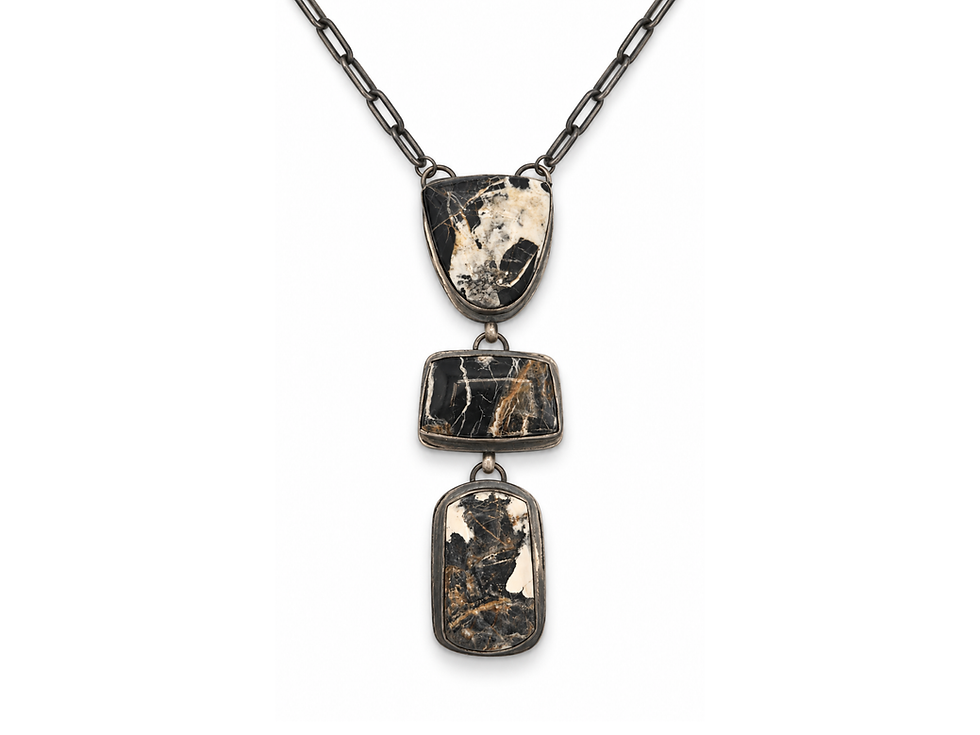 white buffalo pendant necklace, three stone drop necklace, white buffalo statement jewelry, black white stone necklace, tiere