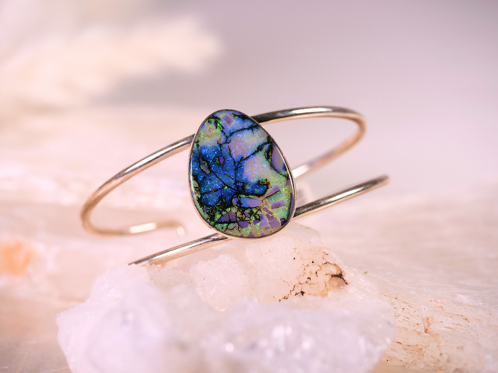 opal cuff bracelet, sterling silver opal bracelet, natural opal bracelet, blue green opal, matrix opal jewelry