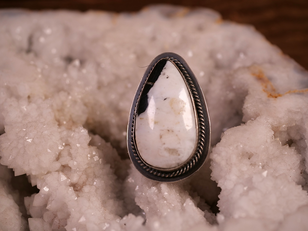 white buffalo ring teardrop sterling silver handmade jewelry natural stone ring artisan crafted