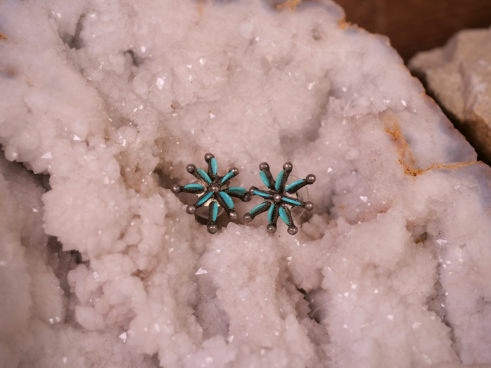 Thumbnail: authentic zuni turquoise cluster, turquoise silver earrings, turquoise cluster studs, zuni vintage earrings