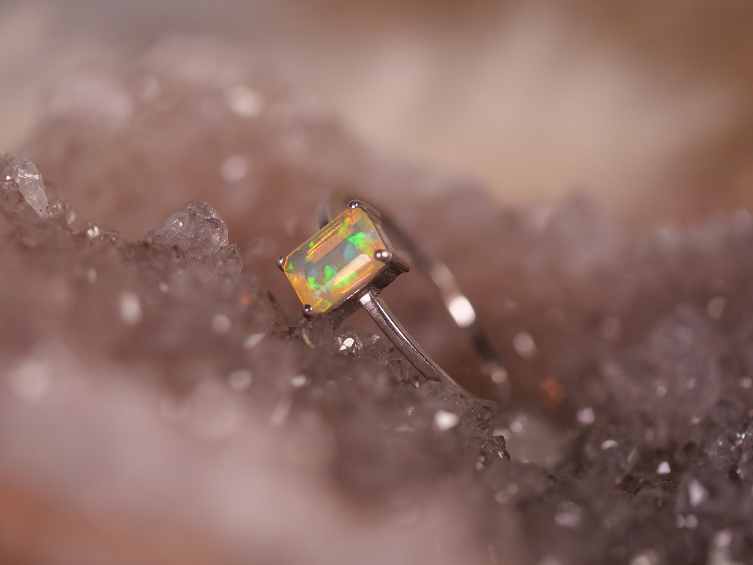 Ethiopian opal ring, rectangular opal ring, opal solitaire design, opal jewelry size 8, vibrant opal stone, Ethiopian opal