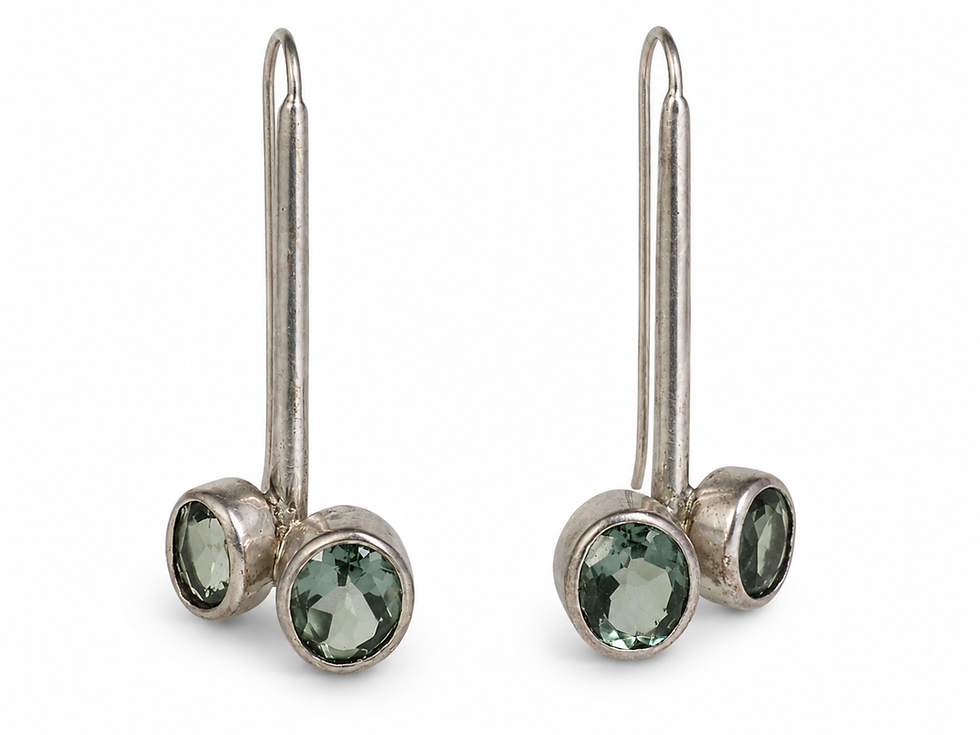 Thumbnail: bezel set green earrings, silver bezel earrings, double stone earrings, twin stone earrings, two stone drop earrings, paired