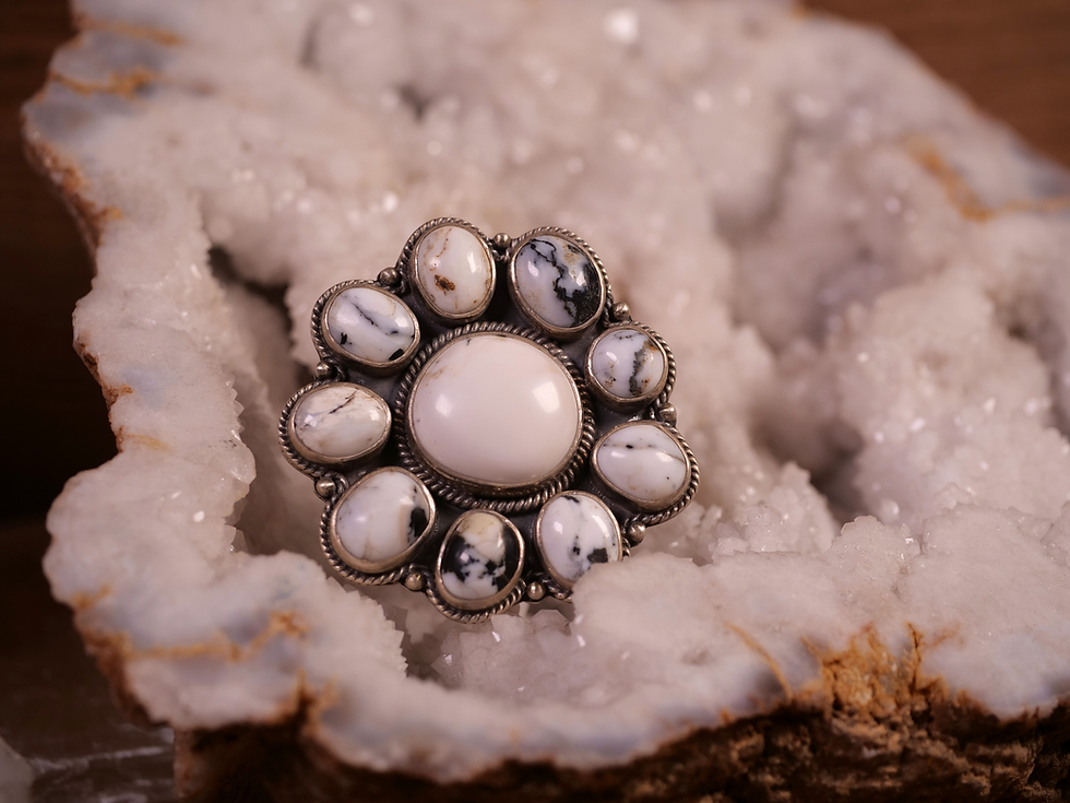 Thumbnail: jewelry, handmade silver gemstone ring, bold bohemian ring, white buffalo cabochon ring,