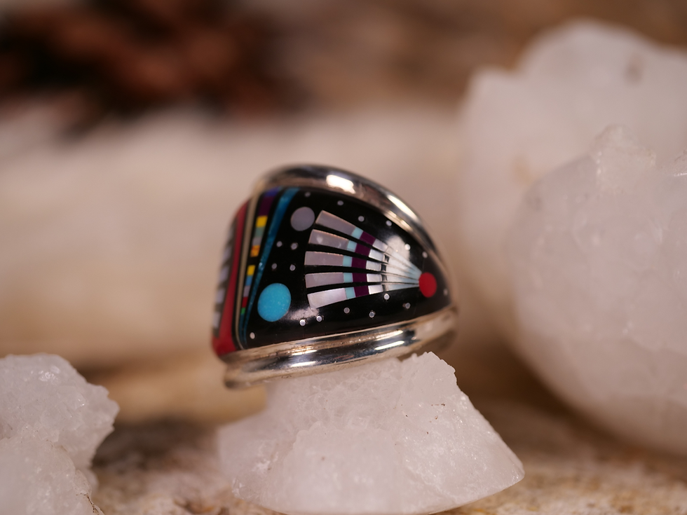 Thumbnail: native american inlay ring, celestial inlay ring, sterling silver men’s ring, opal inlay ring, coral inlay ring, turquoise in