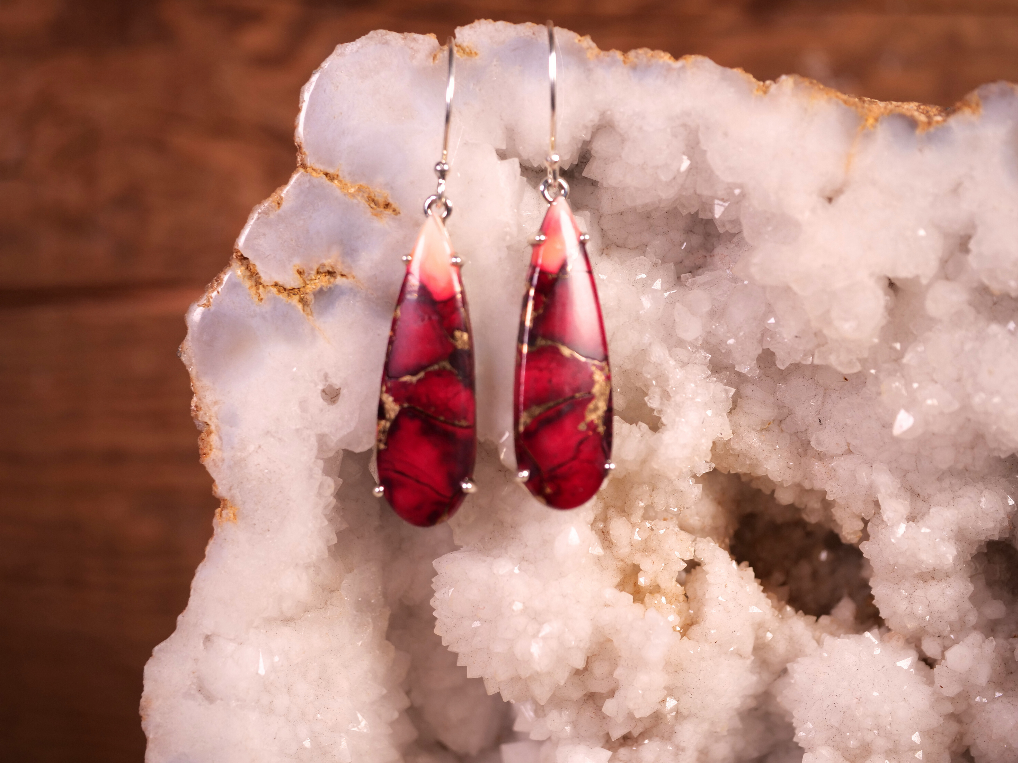 red jasper teardrop earrings handmade gemstone earrings sterling silver red stone jewelry
