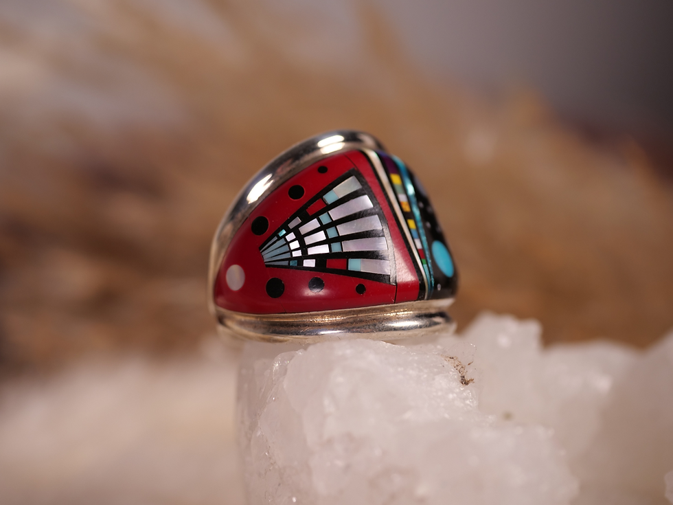 Thumbnail: native american inlay ring, celestial inlay ring, sterling silver men’s ring, opal inlay ring, coral inlay ring, turquoise in