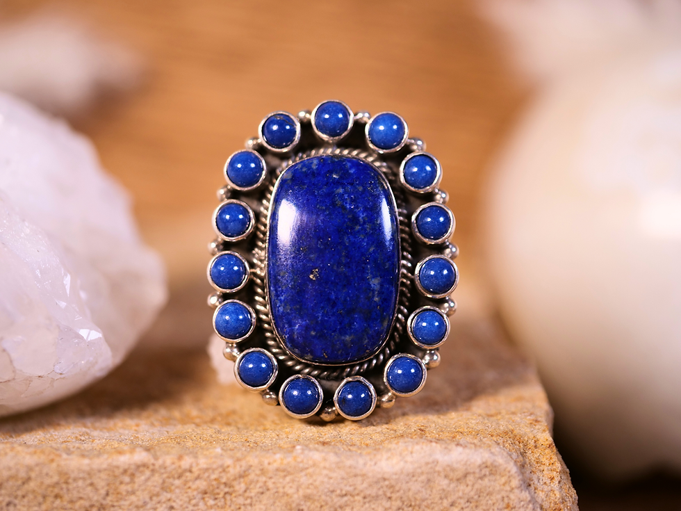 Thumbnail: cabochon ring southwestern ring silver lapis lazuli jewelry boho gemstone ring spiritual gemstone ring lapis