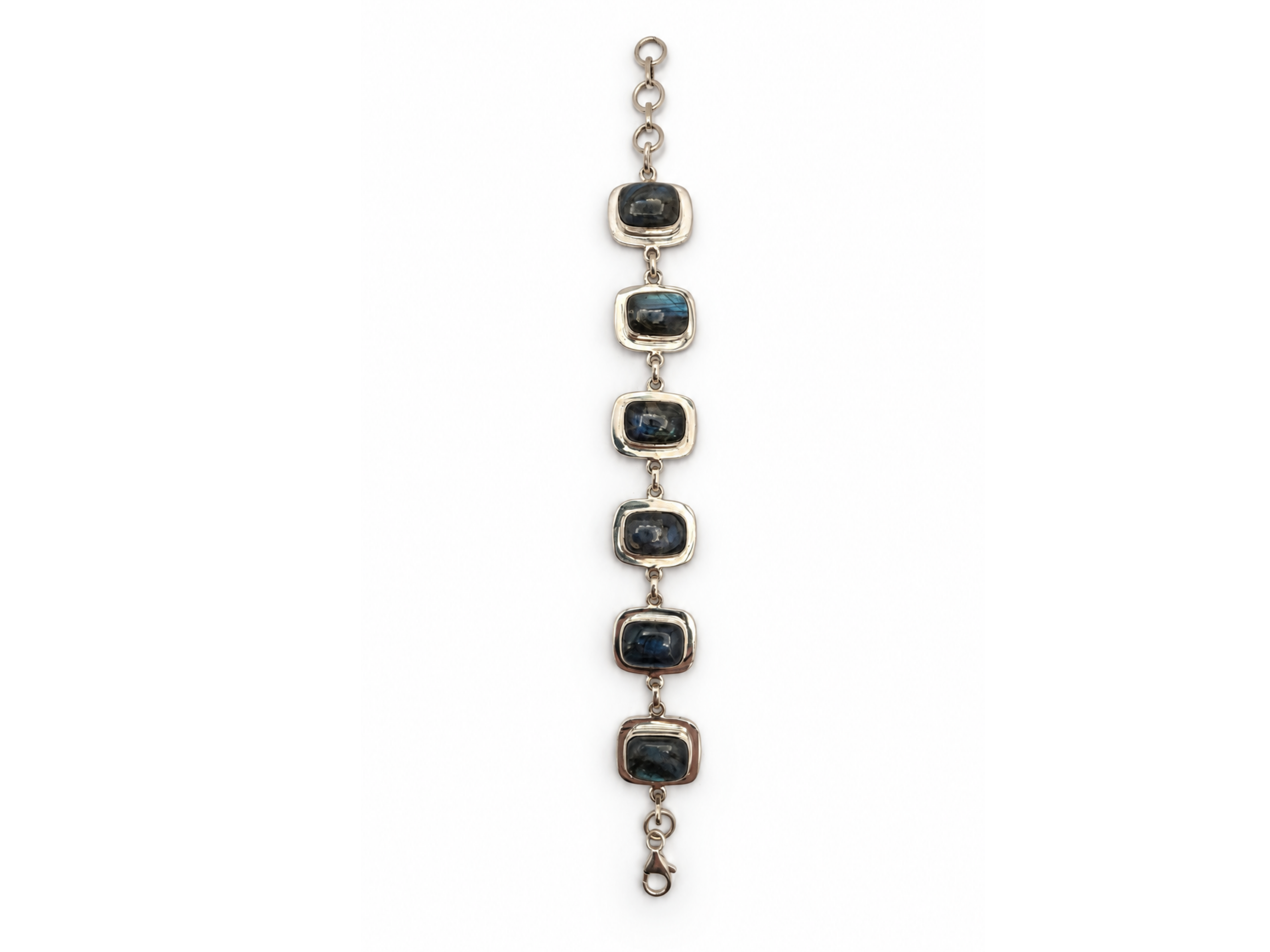 labradorite bracelet, blue flash labradorite bracelet, labradorite link bracelet, six stone labradorite bracelet,