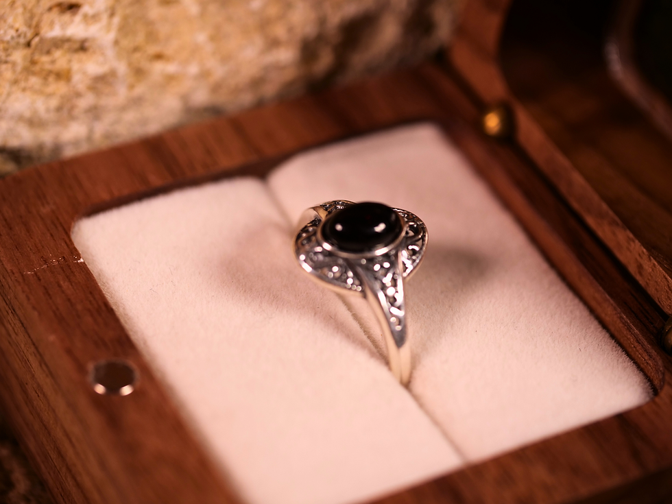 Thumbnail: black amber gothic elegant vintage style polish handmade jewelry, black amber strong grounding protective healing artisan sil