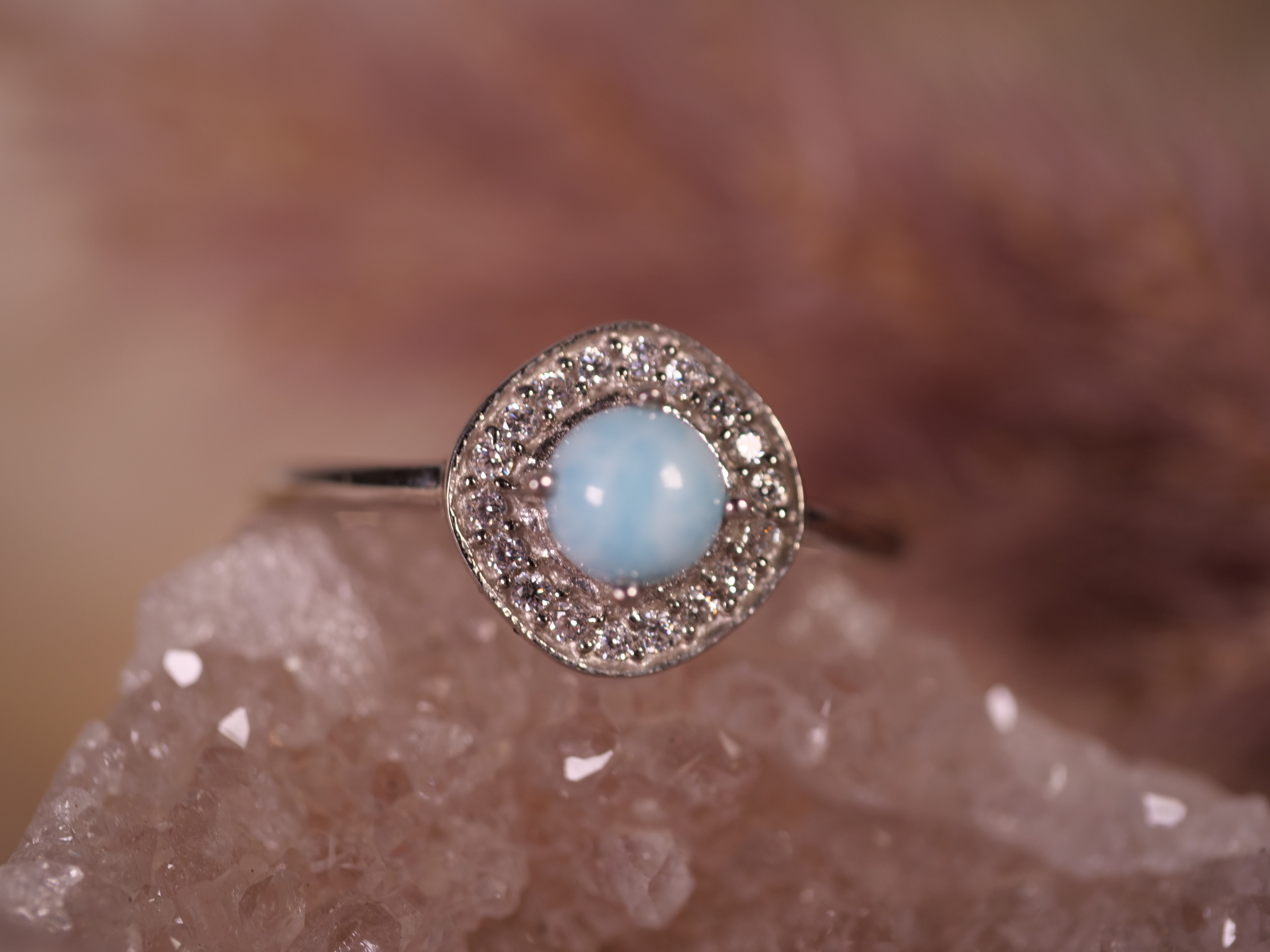 piece, Larimar jewelry for women, Larimar with sparkling accents, natural Larimar ring, Larimar emotional balance,