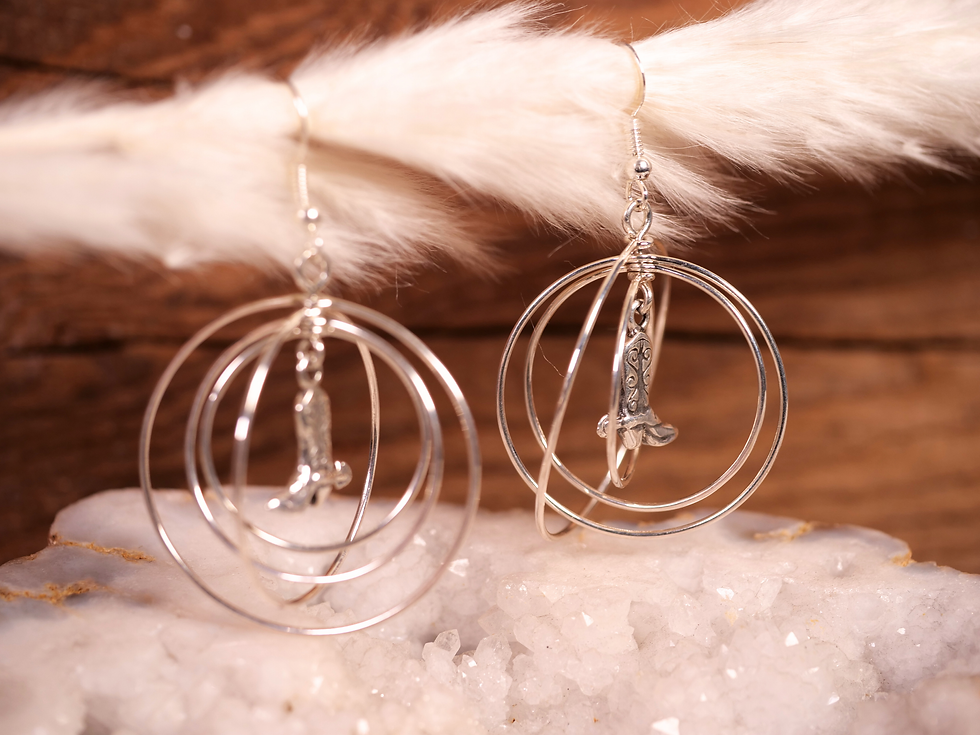 Thumbnail: silver cowgirl hoops, country girl jewelry, wild west boot earrings, cute western earrings