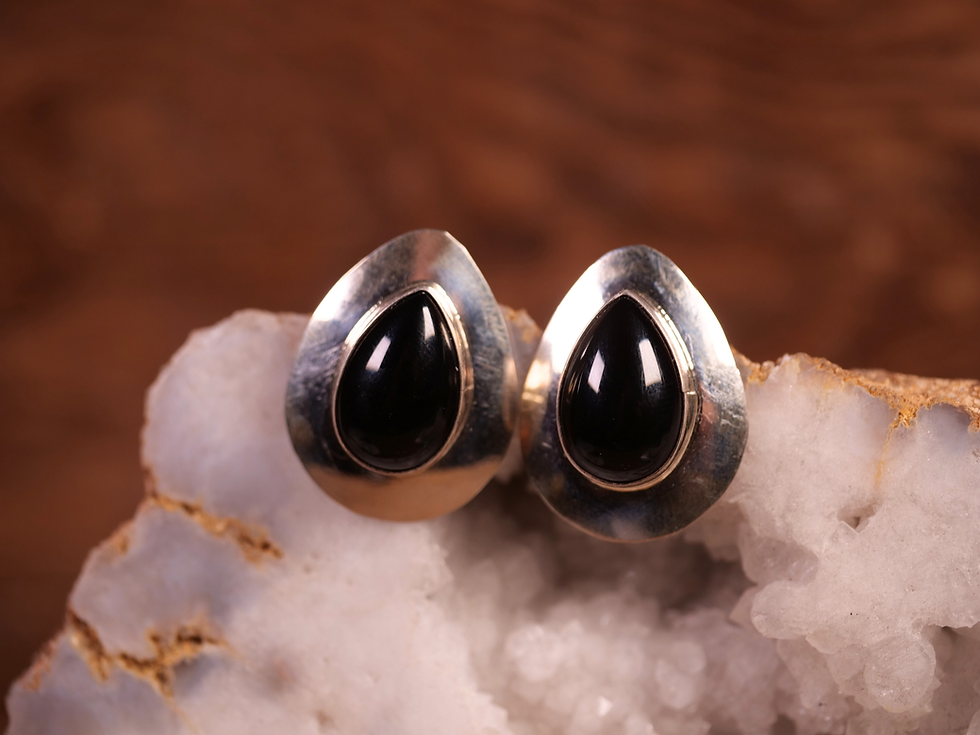 Thumbnail: Elegant black stone studs  Teardrop onyx earrings  Bohemian silver jewelry