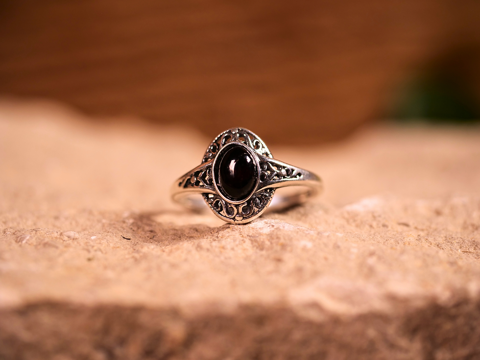 black amber ring, vintage black amber silver ring, sterling silver black amber cabochon jewelry, handmade