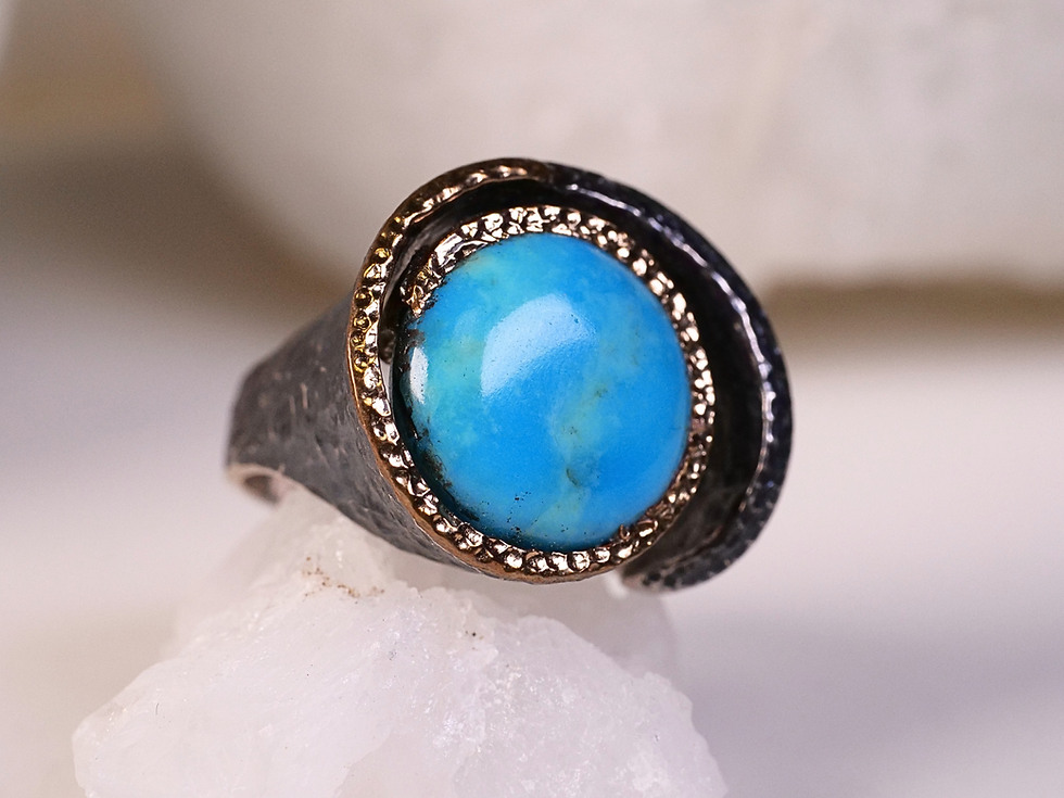 Thumbnail: sterling silver turquoise jewelry, oxidized sterling turquoise ring, bora oxidized silver, bora bronze accents,
