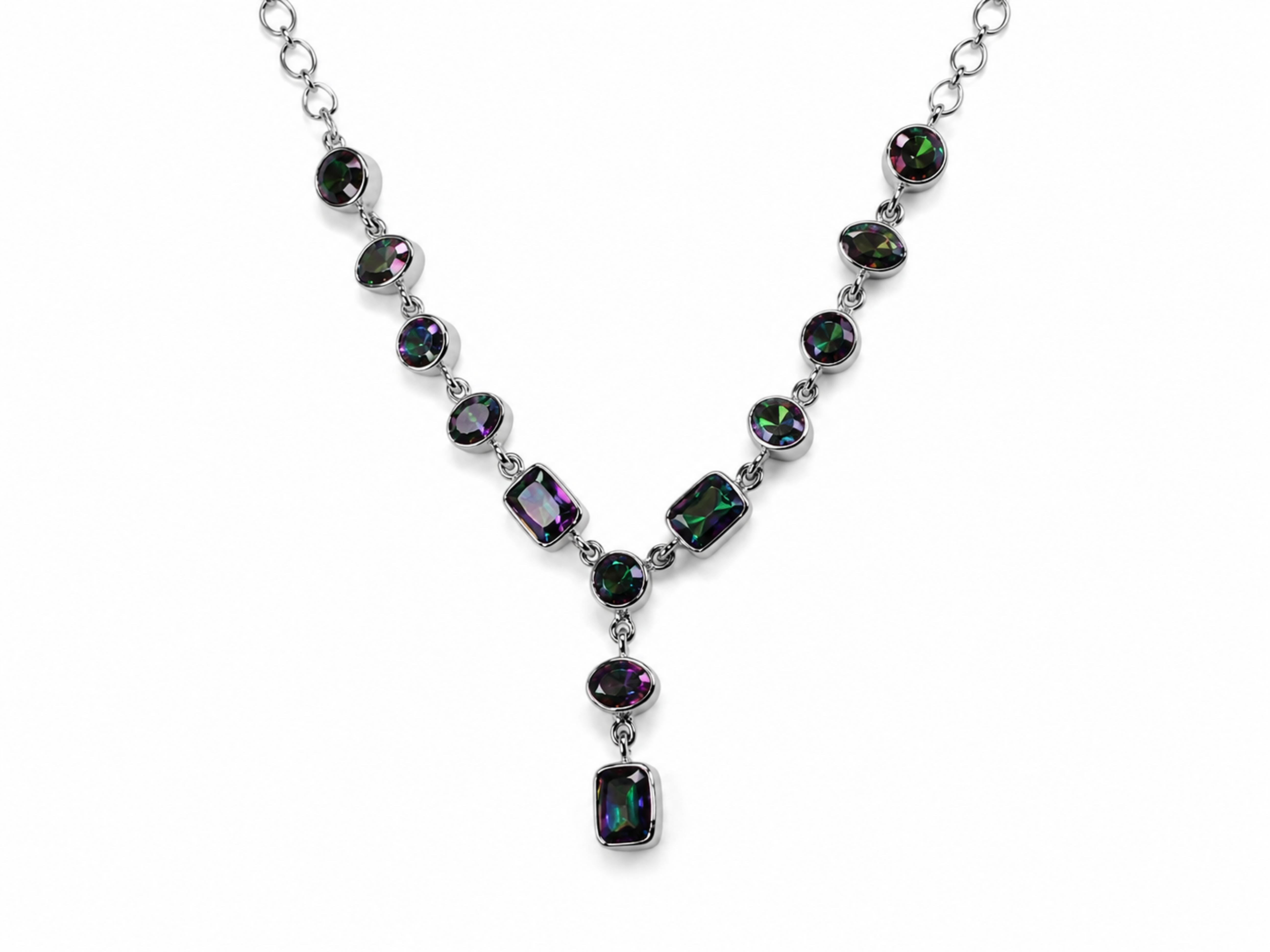 mystic topaz necklace, iridescent jewelry, gemstone necklace, faceted topaz, silver jewelry, statement necklace, magical jewe