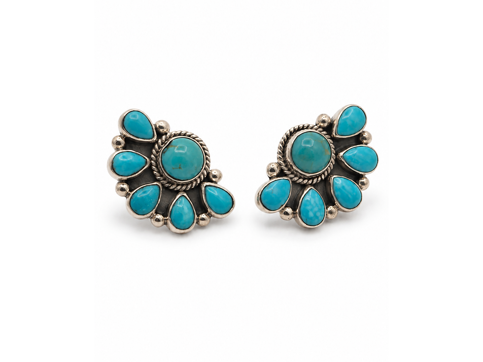 turquoise stud earrings, turquoise cluster earrings, turquoise cluster stud earrings, turquoise fan earrings, turquoise fan s