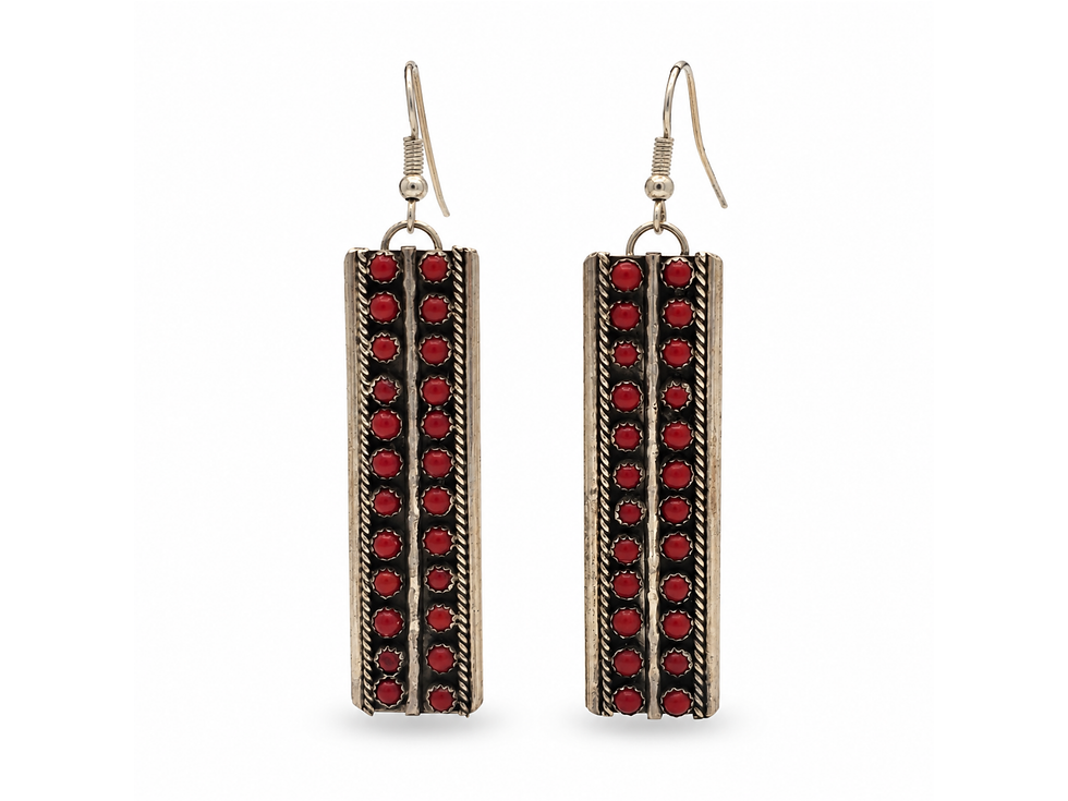 Bring bold color to your jewelry collection with these Western red rectangular drop earrings. Each elongated