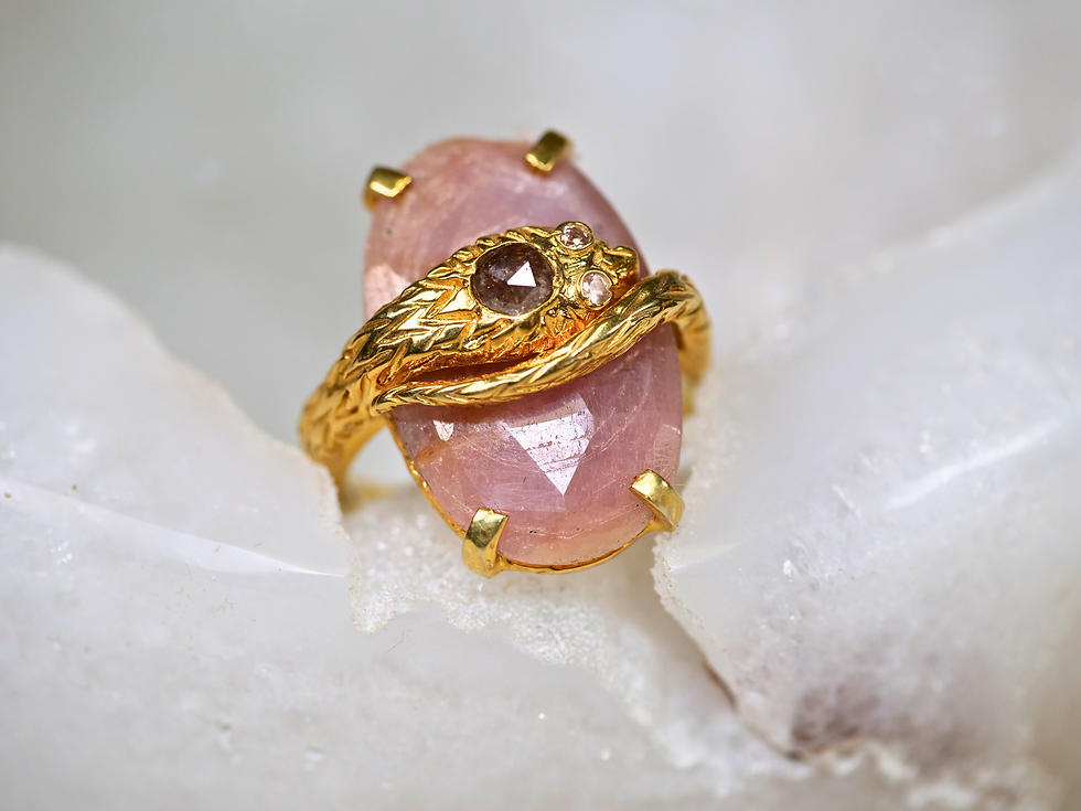 Thumbnail: high-quality ring, unique boho jewelry, gemstone crystal ring, pink sapphire snake, bohemian crystal jewelry