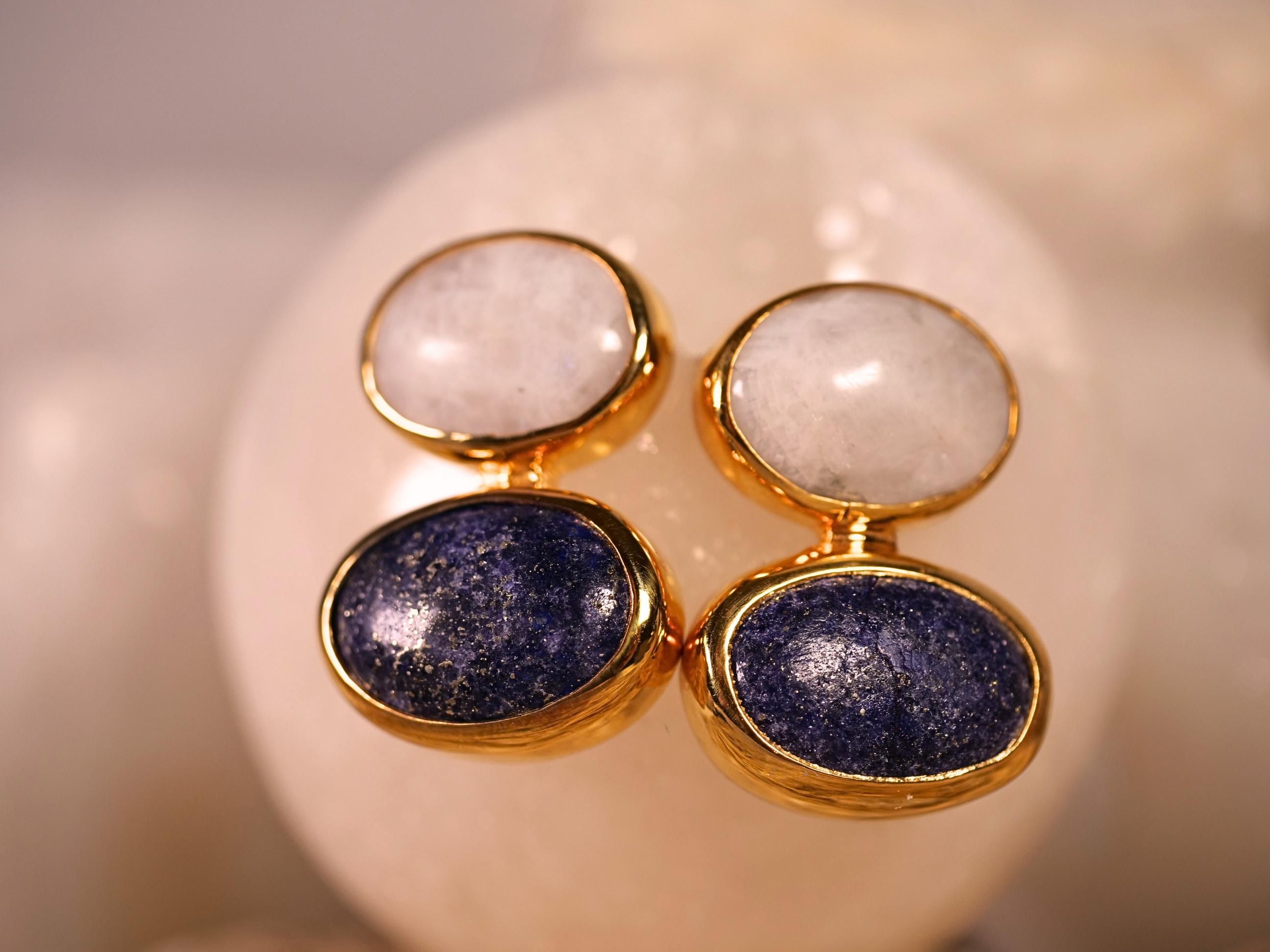 moonstone earrings, lapis lazuli earrings, gold moonstone jewelry, celestial earrings, bohemian jewelry