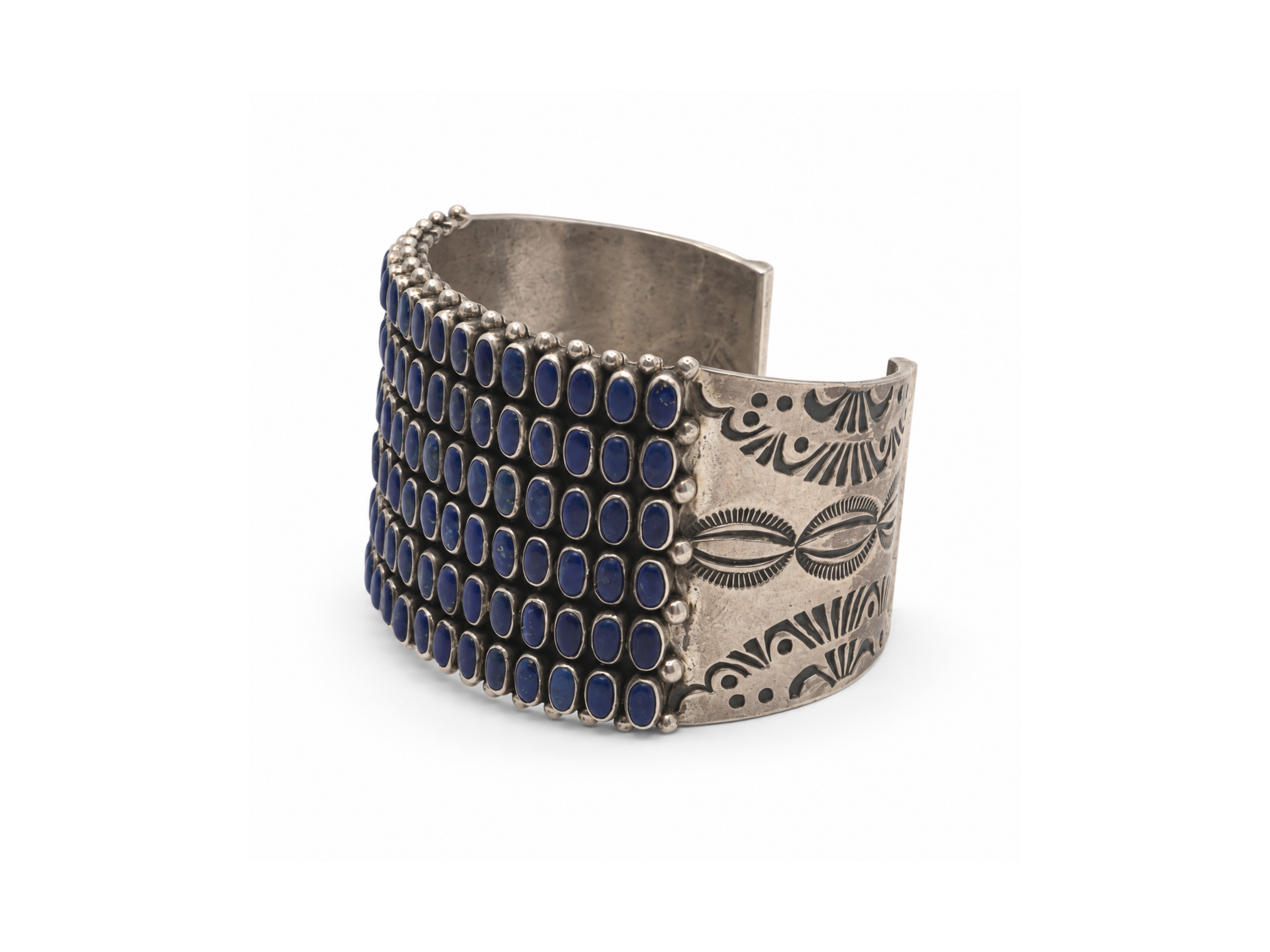 lapis lazuli cuff bracelet, wide lapis bracelet, sterling silver cuff, six row bracelet, blue gemstone jewelry, lapis stateme