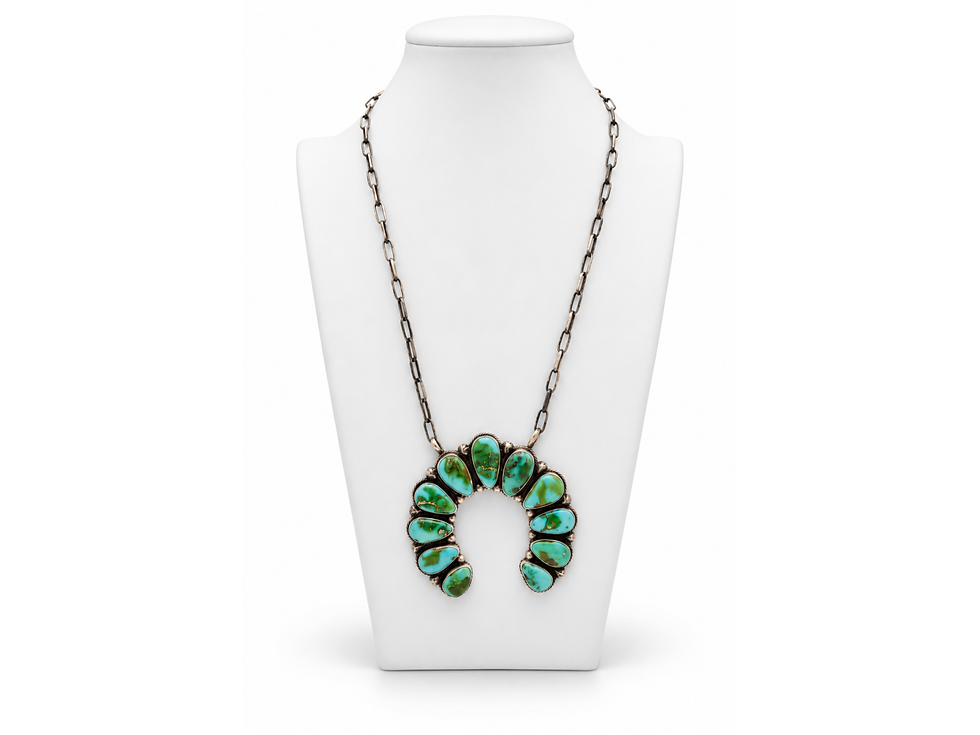 Thumbnail: necklace, signed turquoise necklace, blue green turquoise necklace, turquoise horseshoe necklace, turquoise crescent necklac
