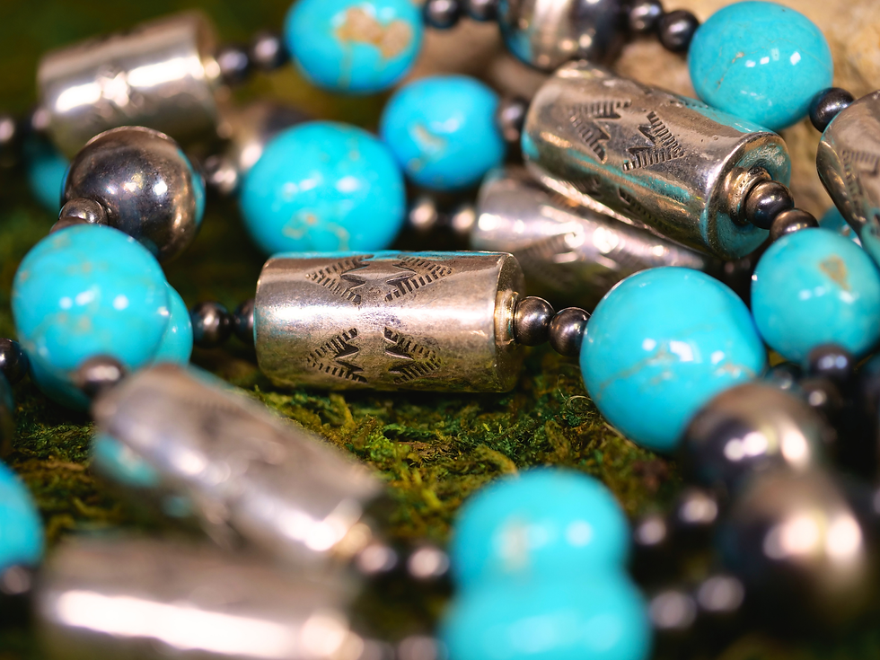 Thumbnail: navajo silver craftsmanship, turquoise fashion jewelry, silver bead necklace, bohemian jewelry, navajo