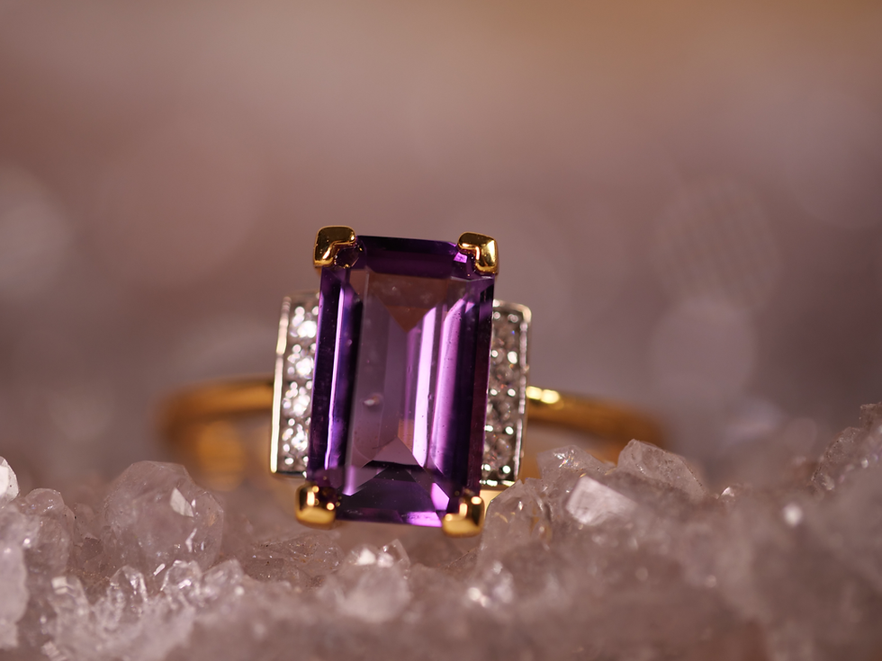 Thumbnail: silver band, amethyst for calming energy, elegant amethyst ring, versatile amethyst jewelry, amethyst adjustable design