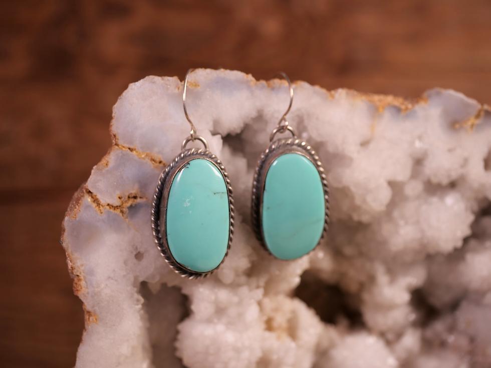 Thumbnail: healing stone earrings, turquoise crystal jewelry, turquoise cabochon earrings,