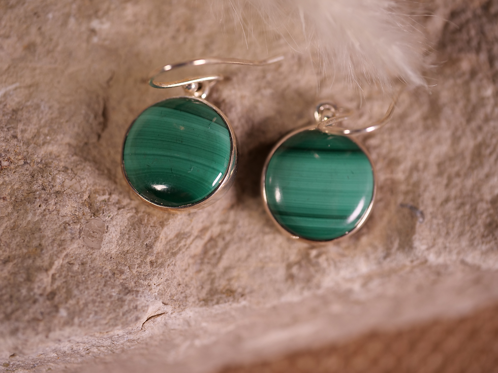Thumbnail: bohemian style earrings, handcrafted silver jewelry, lightweight drop earrings, stylish malachite accessories