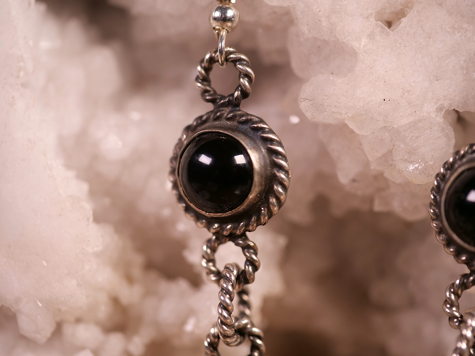 Thumbnail: black onyx chandelier earrings  sterling silver black onyx earrings  black gemstone statement earrings
