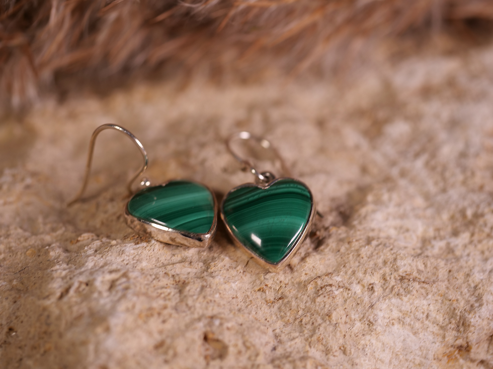 Thumbnail: positive energy jewelry, green gemstone jewelry, crystal healing heart earrings, chic