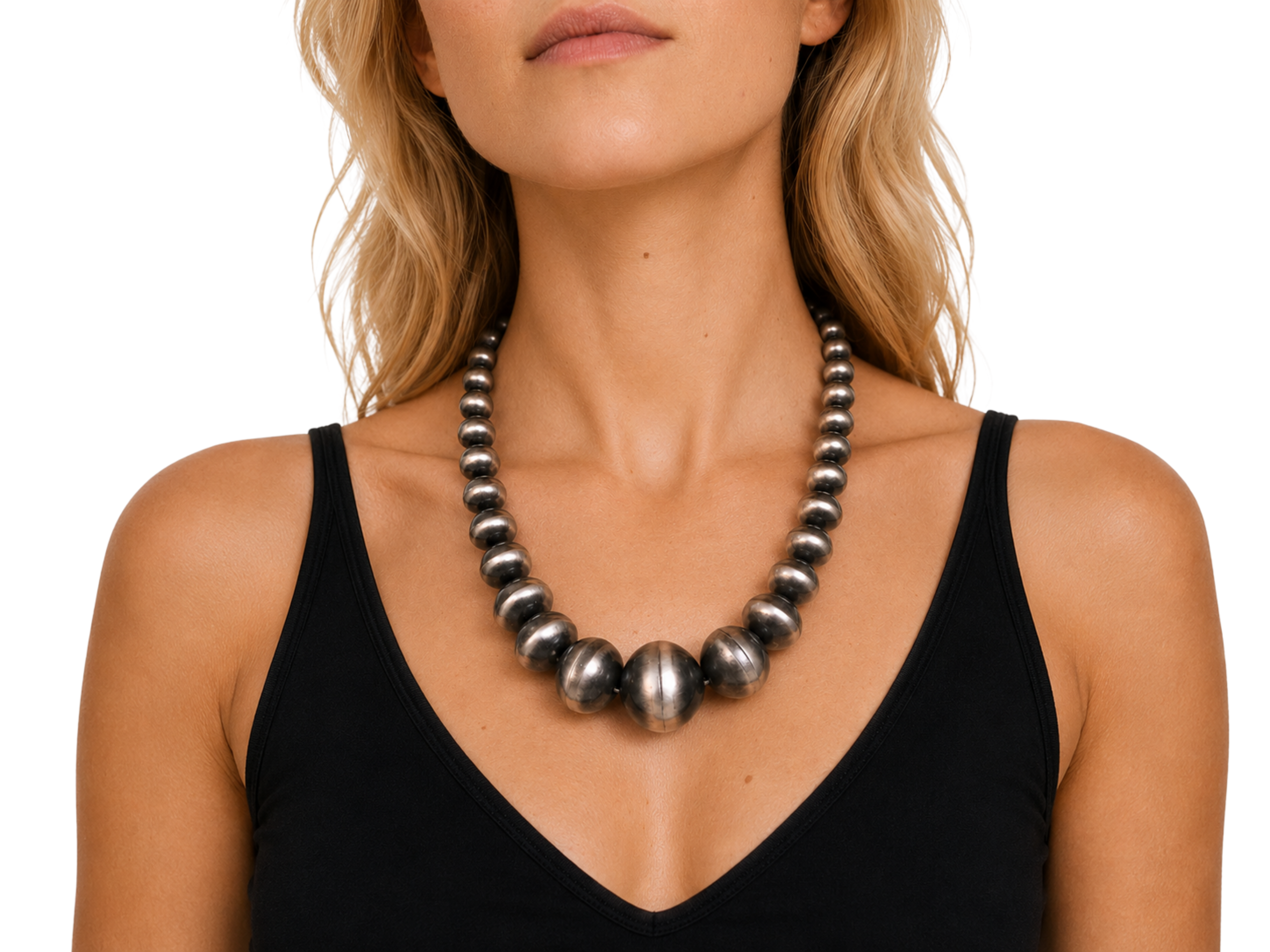 Chunky Navajo Pearls Necklace | Sterling Silver Western Jewelry