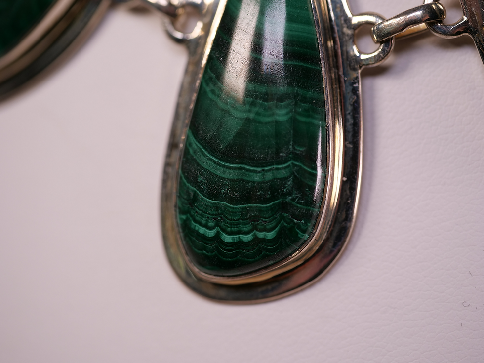 Thumbnail: oval malachite necklace, fine jewelry, malachite statement necklace, unique malachite piece,