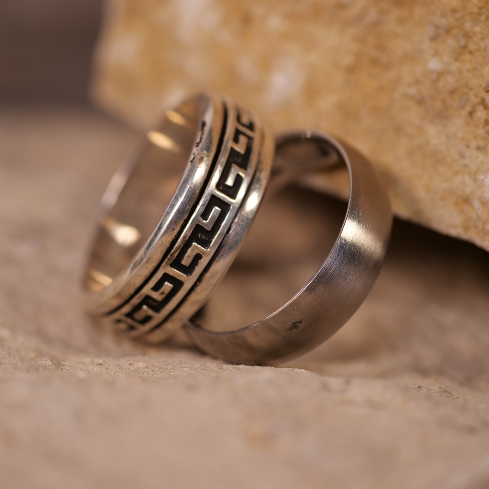 Thumbnail: Greek Key Meander Pattern Sterling Silver 925 Spinner Vintage Wedding Band Design