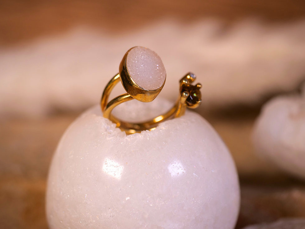 Thumbnail: druzy jewelry citrine jewelry zirconia accent ring clear druzy ring shimmering druzy r