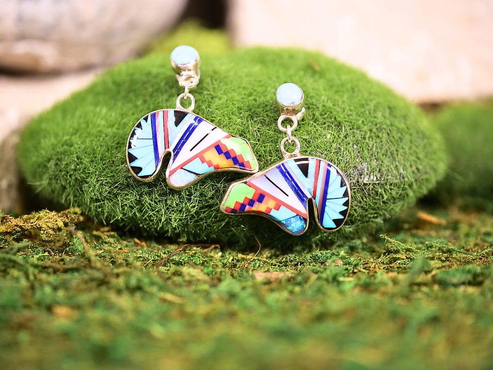 of pearl earrings, bear symbol, zuni jewelry, traditional zuni earrings, zuni craftsmanship, bear earrings,
