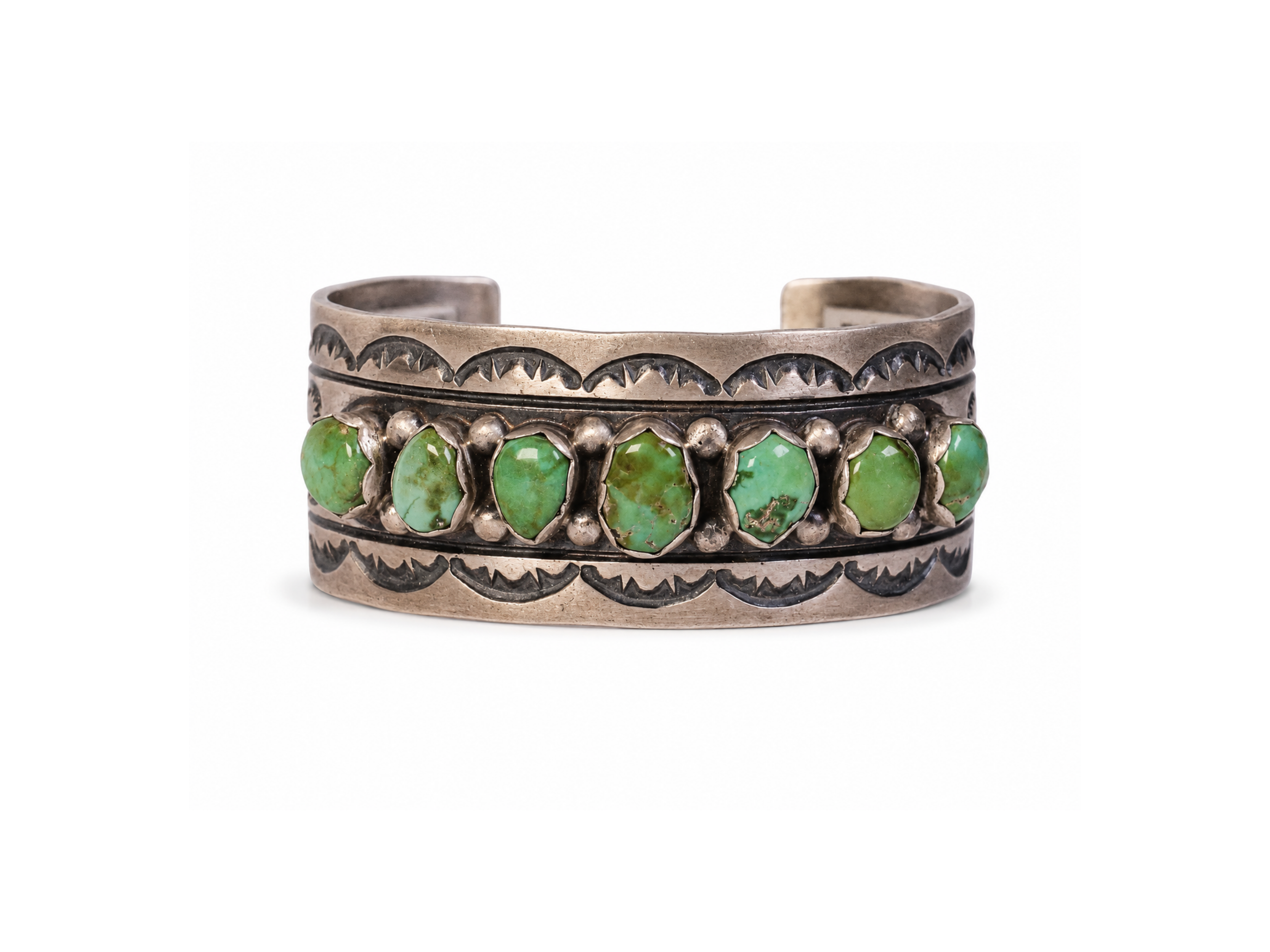 Green Turquoise Row Cuff Bracelet