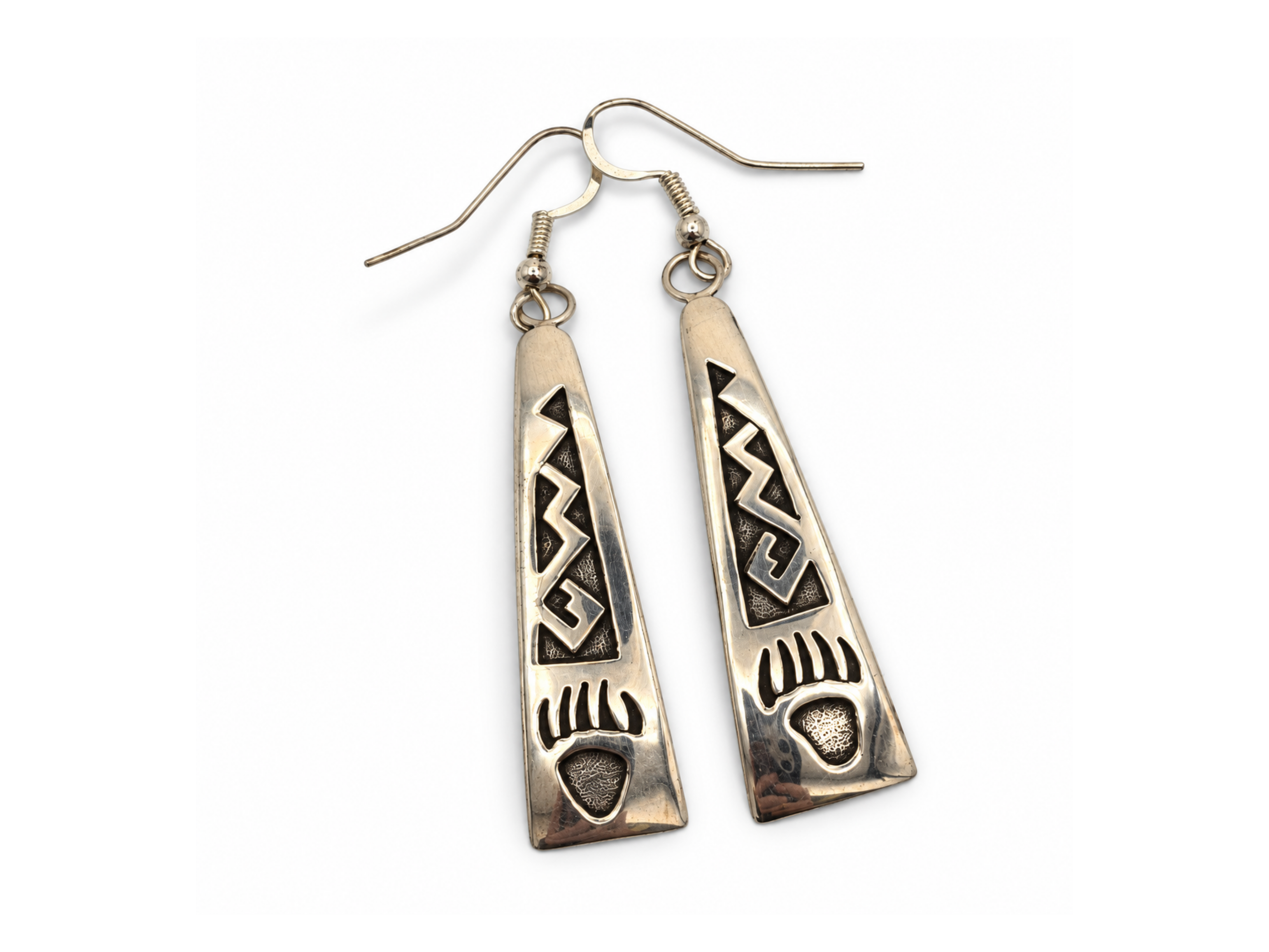 Native American silver earrings, silver bear claw earrings, bear paw earrings, Native American