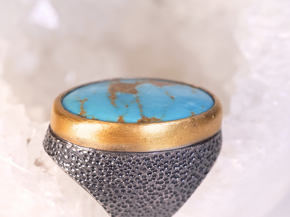 Thumbnail: bora jewelry long oval turquoise ring prong set turquoise ring oxidized sterling silver ring 925 sterling silver bronze accen