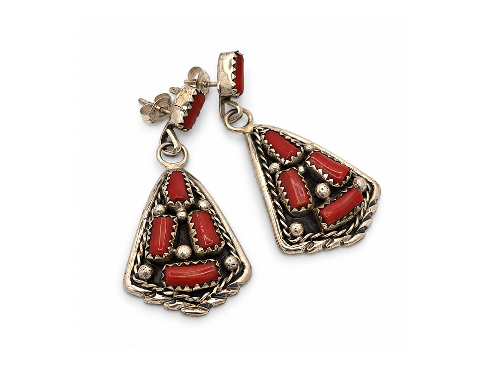 Thumbnail: coral earrings, coral cluster earrings, Western statement earrings, triangular drop earrings, red statement