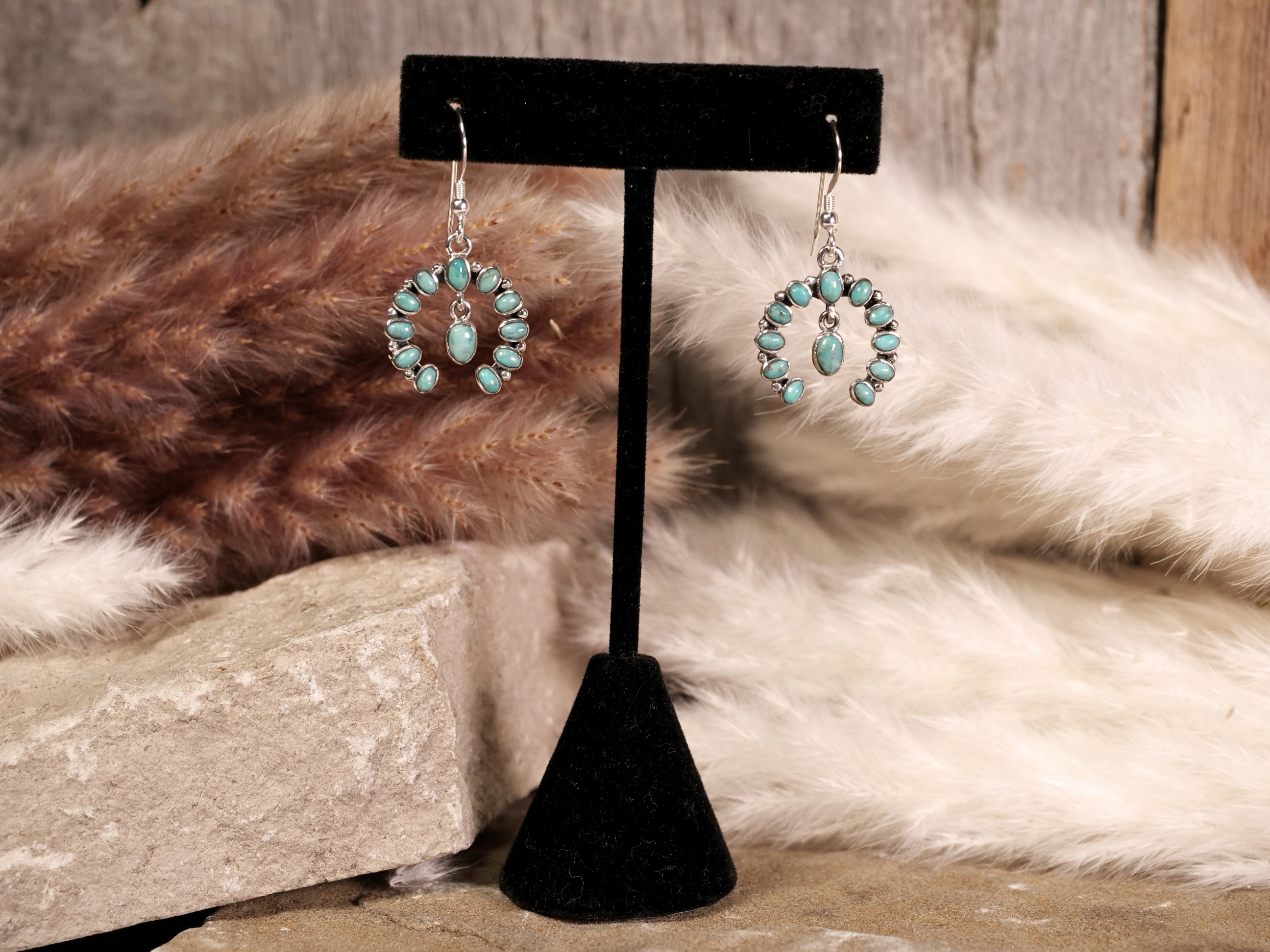 turquoise crescent earrings, sterling silver, handcrafted jewelry, turquoise stones, crescent earrings, lightweight earrings