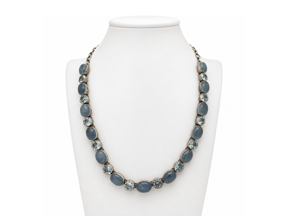 aquamarine statement necklace, oval aquamarine necklace, round blue topaz necklace, blue gemstone necklace, aquamarine and to