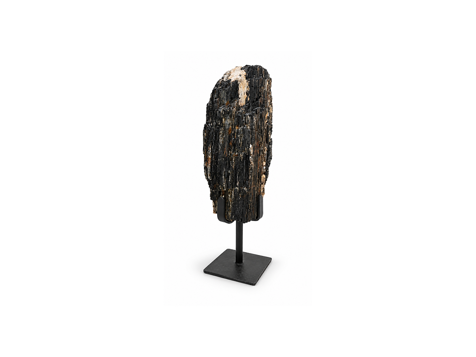 ecor, display stand, rough tourmaline, crystal formation, geological specimen, statement decor, natural tex