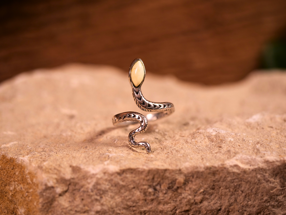 Thumbnail: serpent protective amber ring, snake coil silver ring with amber, snake coiled amber ring, green amber serpent ring, sterling